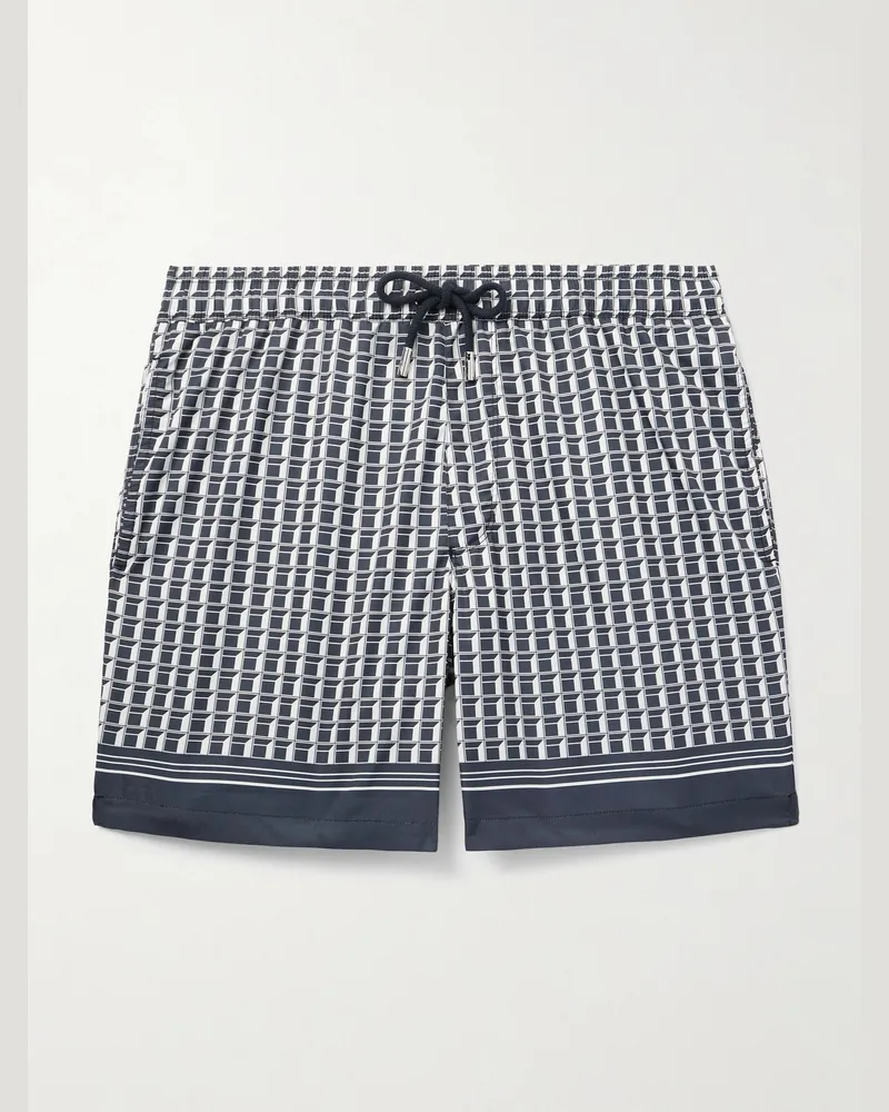 MR P. Straight-Leg Mid-Length Printed Swim Shorts Blue