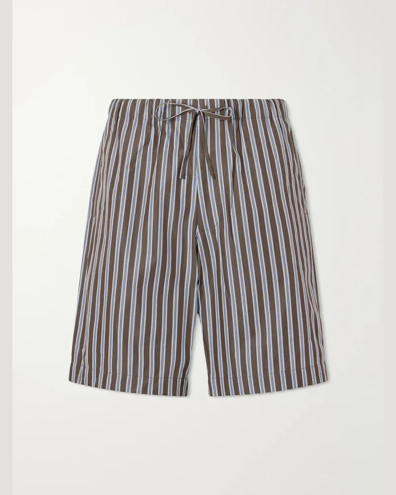 Dries van Noten Piperi Straight-Leg Striped Cotton Shorts Brown