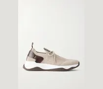 Shadow Leather-Trimmed Stretch-Knit Sneakers