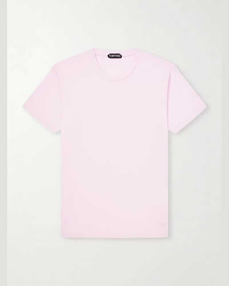 Tom Ford Schmal geschnittenes T-Shirt aus Jersey aus einer Baumwoll-Seidenmischung mit Logostickerei Pink