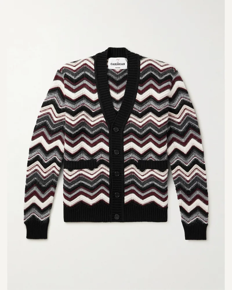 Missoni Cardigan aus gestreiftem Jacquard-Strick aus einer Wollmischung Grau