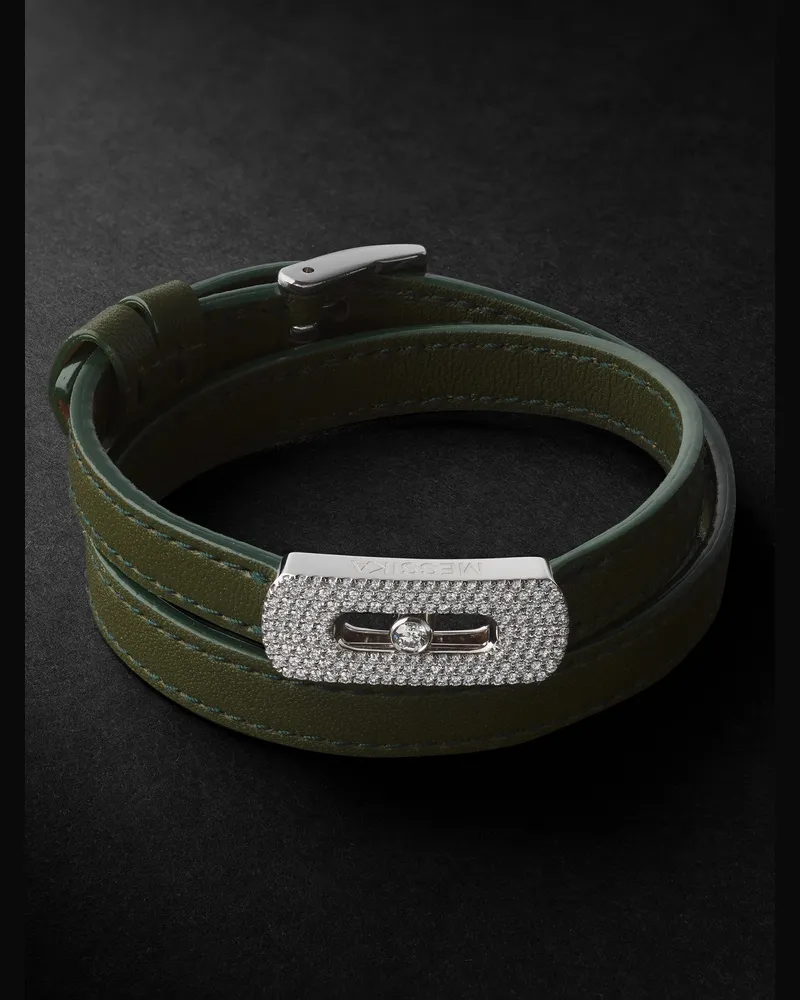 Messika Armband aus Leder und Weißgold mit Diamanten Grün