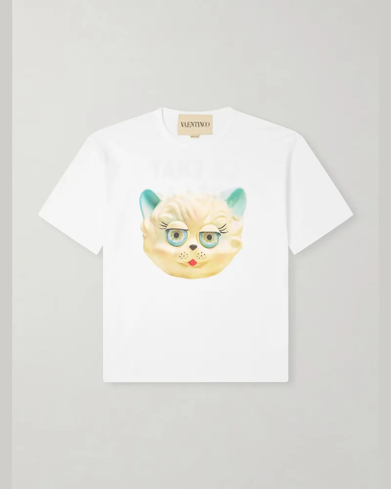 Valentino Garavani Le Chat De La Maison Printed Cotton-Jersey T-Shirt Neutrals