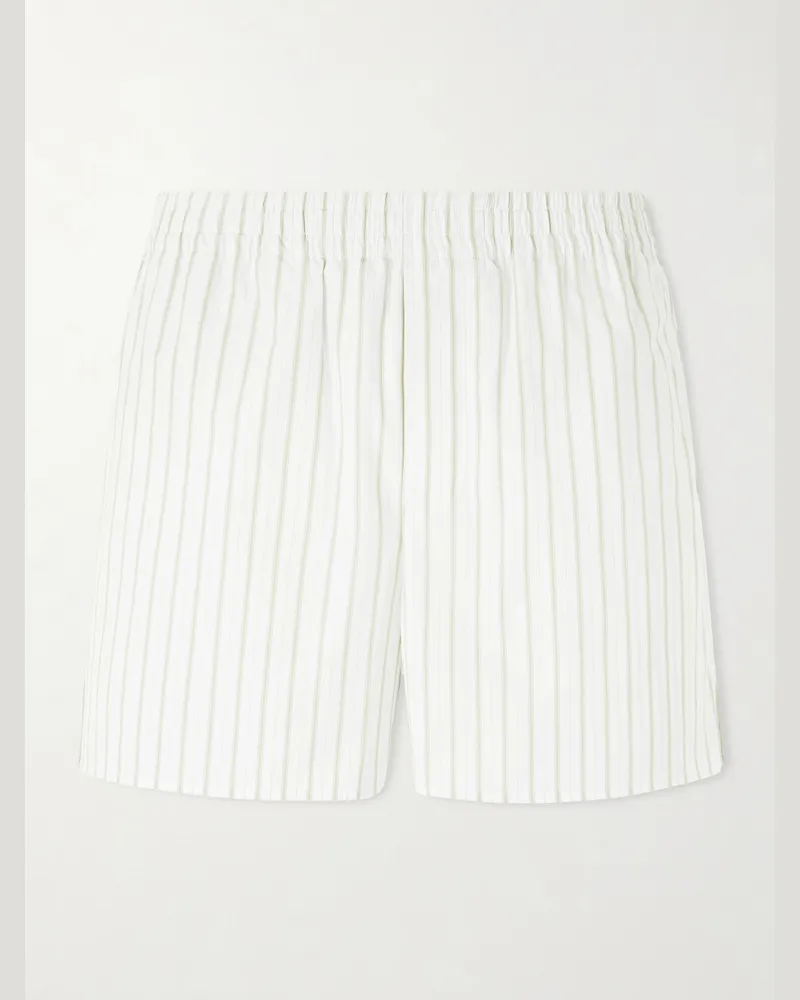 AMI Paris Striped Straight-Leg Cotton Shorts White