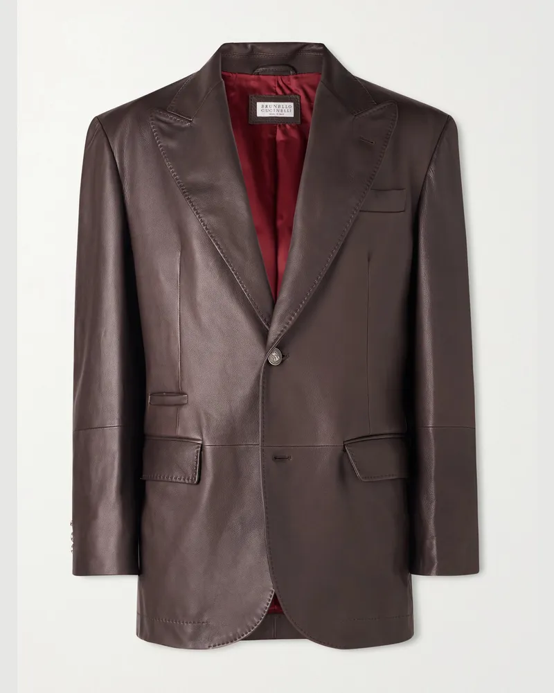 Brunello Cucinelli Full-Grain Leather Blazer Brown