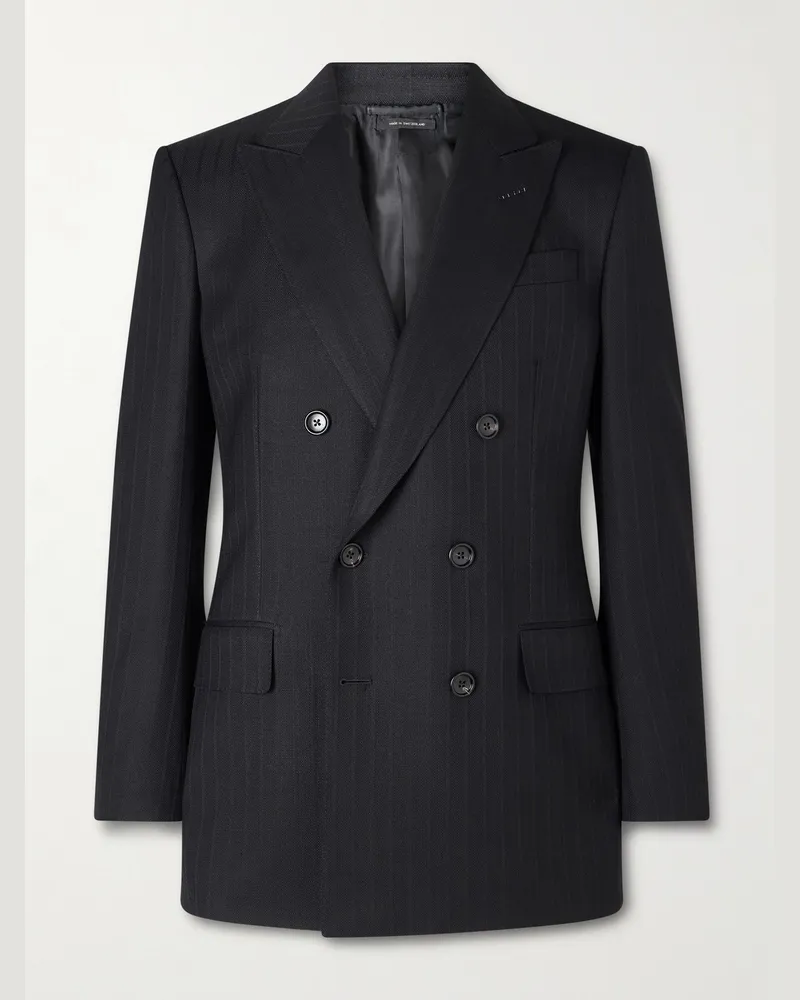 Tom Ford Double-Breasted Pinstriped Wool Suit Jacket Black
