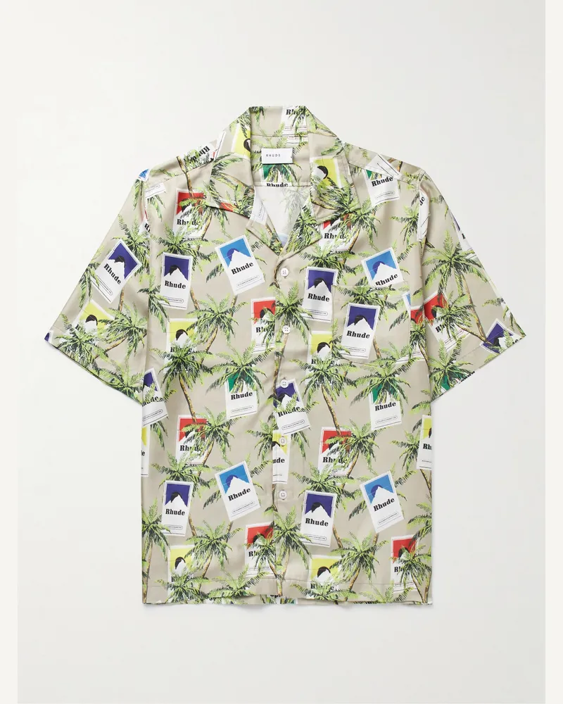 RHUDE Camp-Collar Printed Silk-Twill Shirt Green