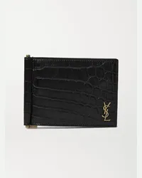 Saint Laurent Logo-Appliquéd Leather Wallet with Money Clip Schwarz