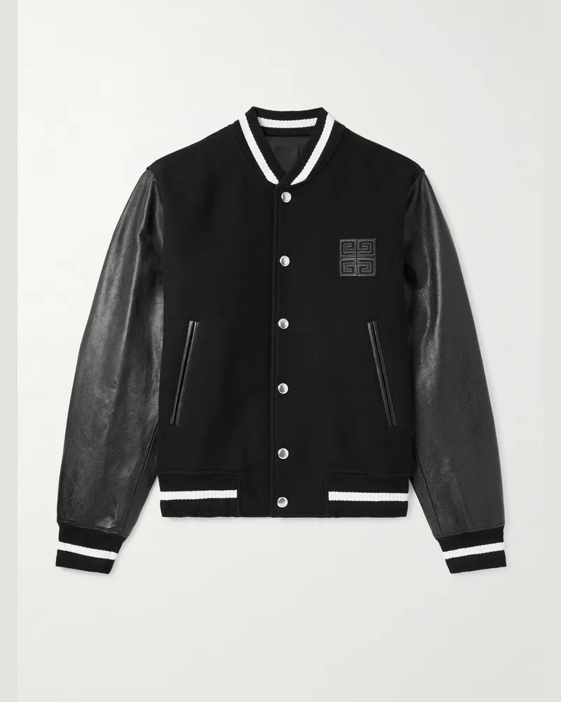 Givenchy Collegejacke aus einer gebürsteten Wollmischung und Leder mit Logoapplikation Schwarz
