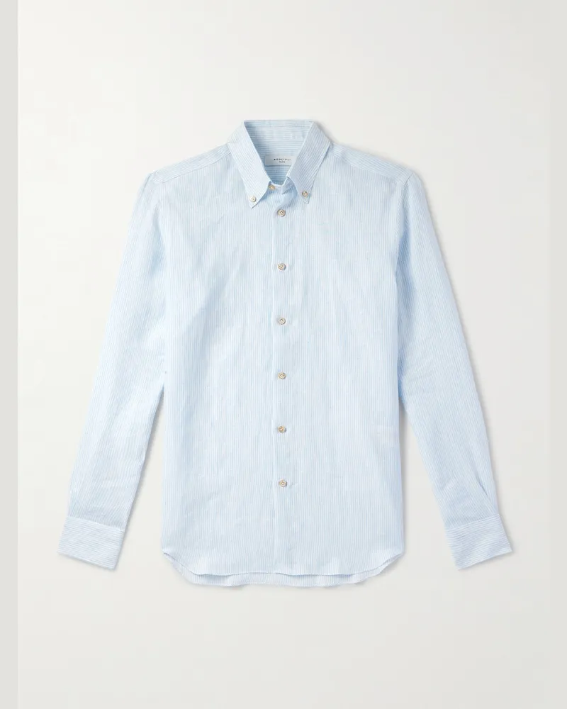 Boglioli Hemd aus Leinen mit Button-Down-Kragen Blau