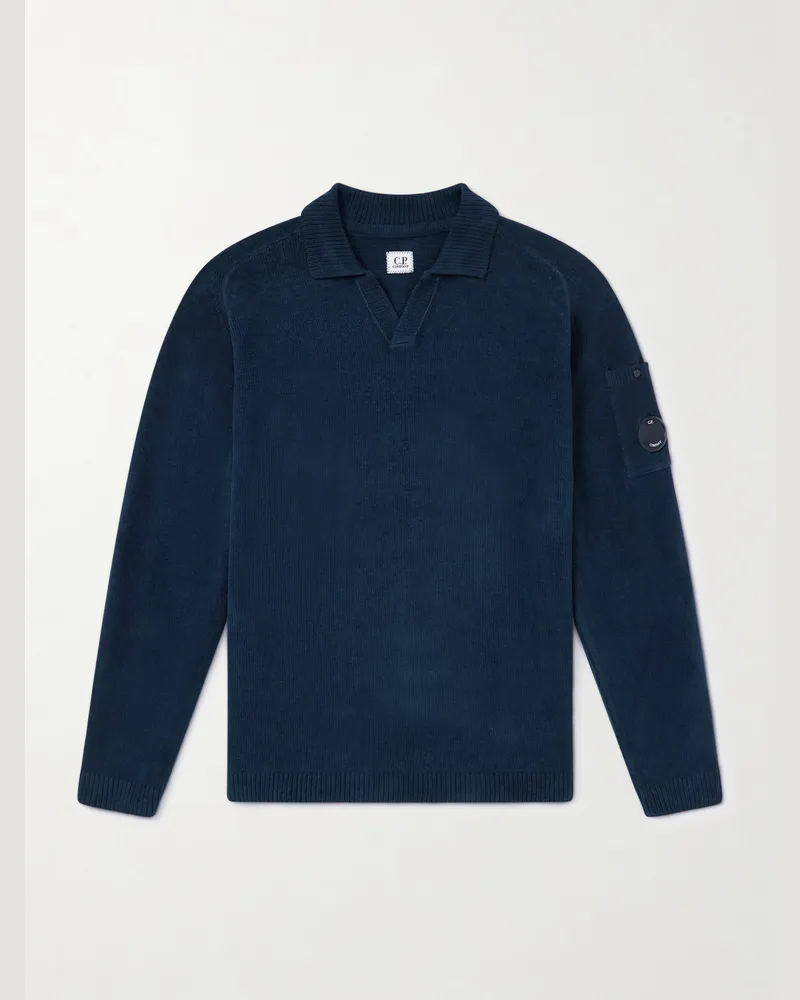 C.P. Company Pullover aus Baumwoll-Chenille mit Polokragen Blau