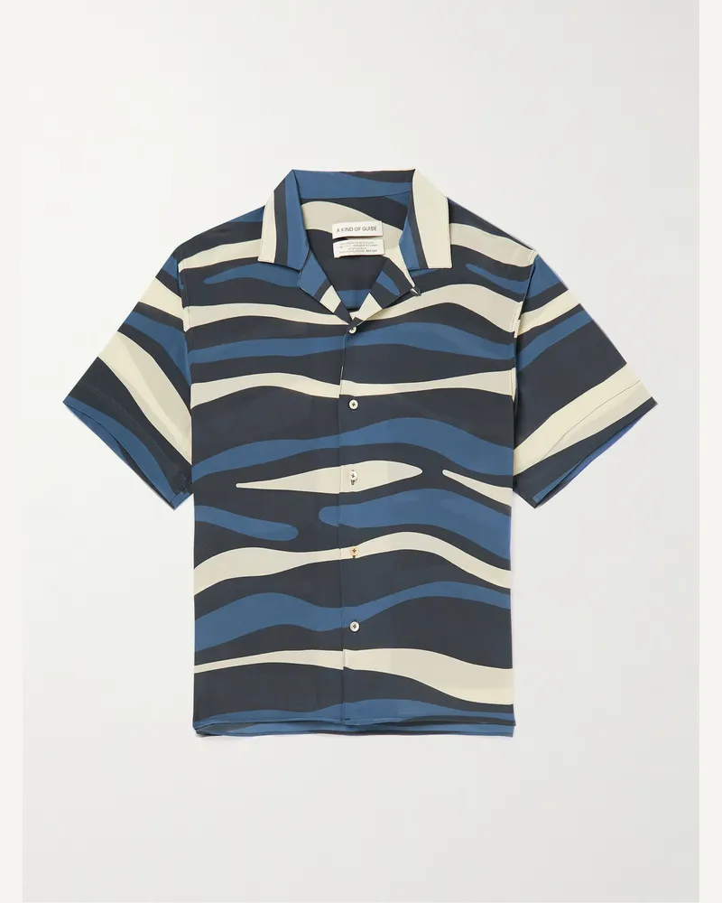 A Kind Of Guise Gioia Convertible-Collar Printed Silk-Satin Shirt Blue