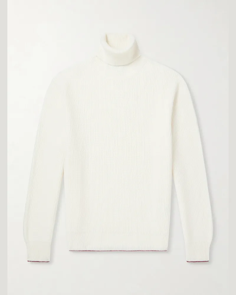 Canali Wool and Cashmere-Blend Rollneck Sweater White