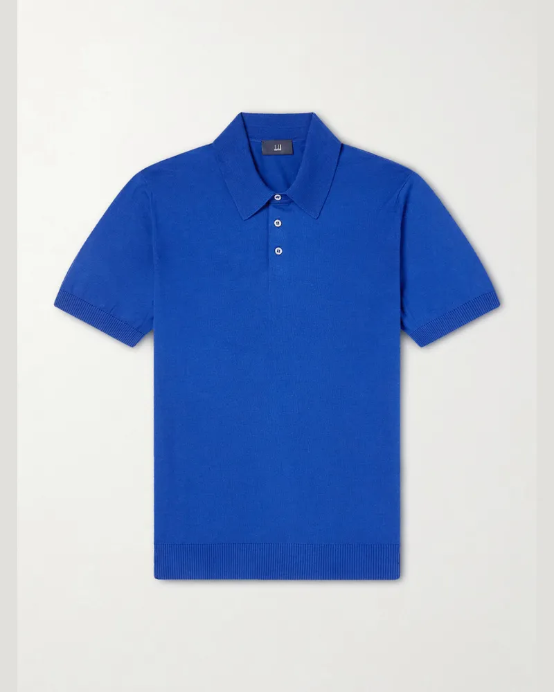 Dunhill Slim-Fit Cotton and Mulberry Silk-Blend Polo Shirt Blue