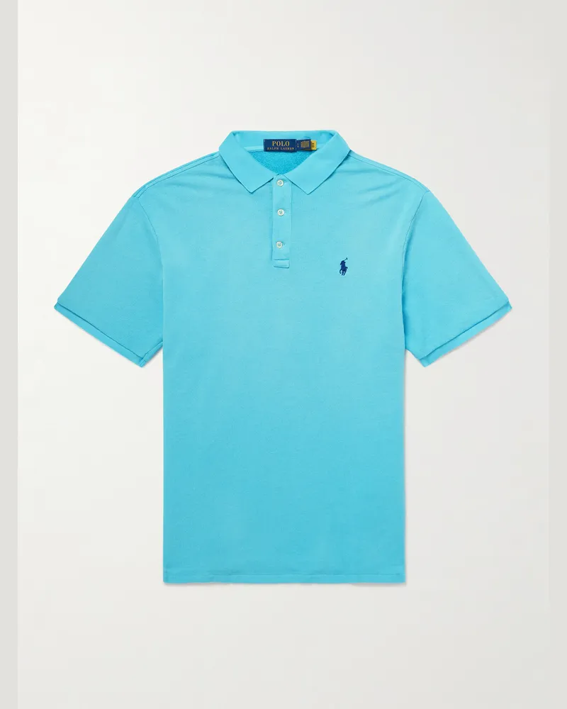 Ralph Lauren Cotton-Blend Jersey Polo Shirt Blue
