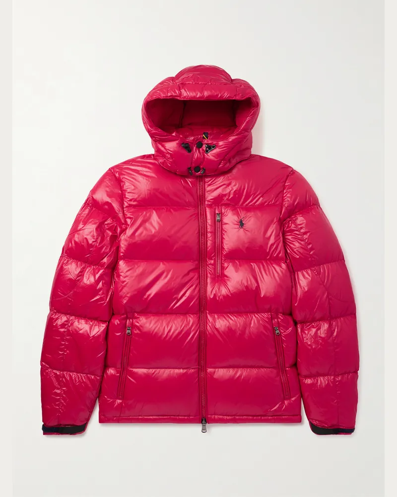 Ralph Lauren Daunenjacke aus gestepptem recyceltem Shell mit Kapuze und Logostickerei Rot