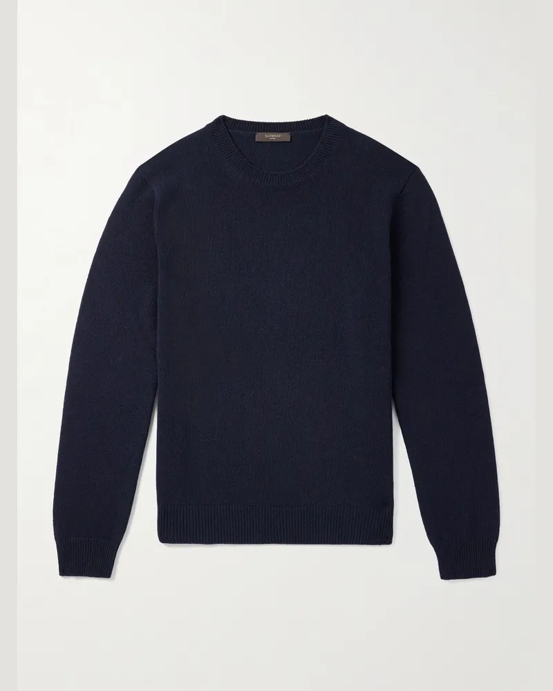 Slowear Incotex Wool and Cashmere-Blend Sweater Blue