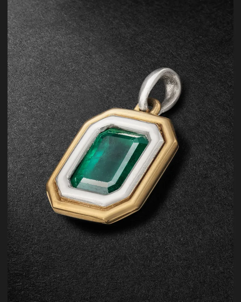 M. Cohen Equinox XSmall Anhänger aus 18 Karat Gold und Platin mit Smaragd Grün