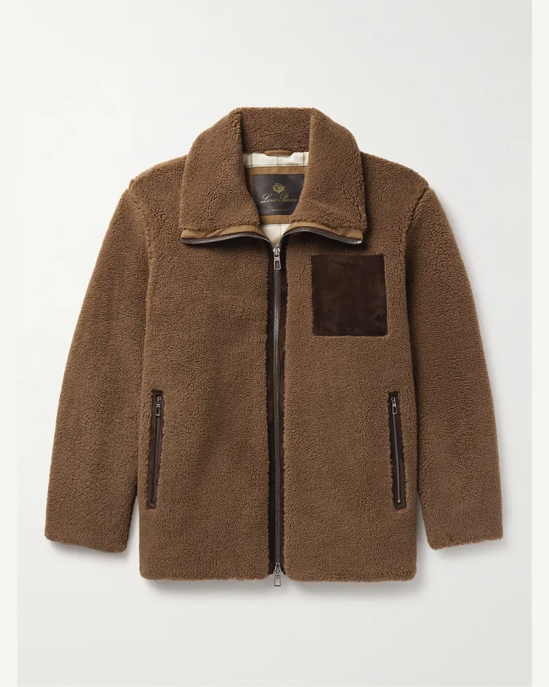 Loro Piana Tavan Jacke aus Fleece aus einer Kaschmir-Seidenmischung mit Velourslederbesatz Braun