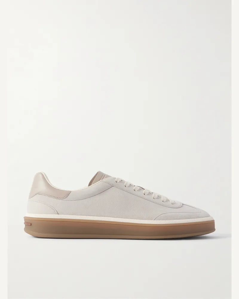 Loro Piana Tennis Walk Sneakers aus Veloursleder mit Lederbesatz Grau