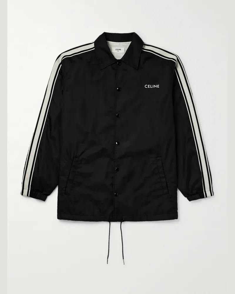 Celine Jacke aus Nylon mit Logoprint und Streifen aus Webband Schwarz
