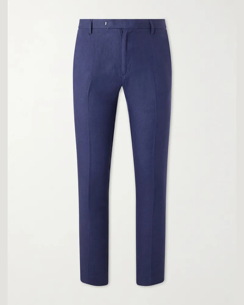 Sunspel Straight-Leg Pleated Linen Suit Trousers Blue