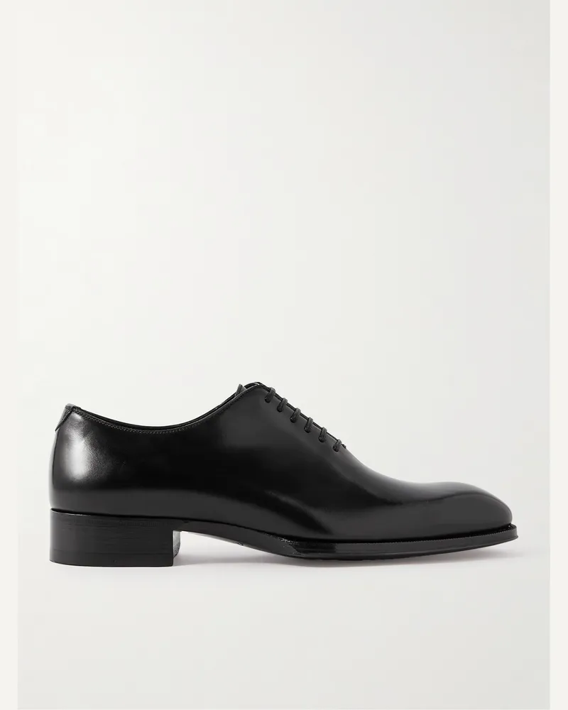 Tom Ford Elkan Whole-Cut Glossed-Leather Oxford Shoes Black