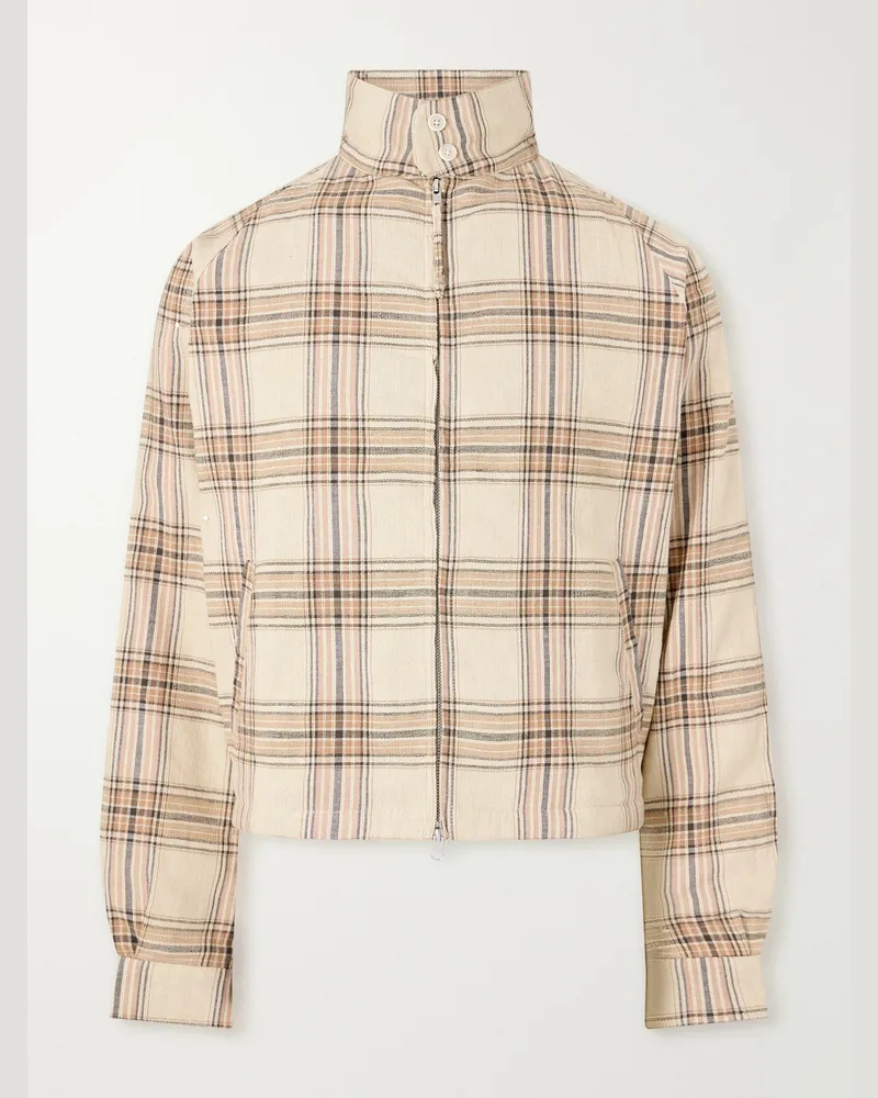 KARDO Stanley Embroidered Checked Cotton Bomber Jacket Neutrals