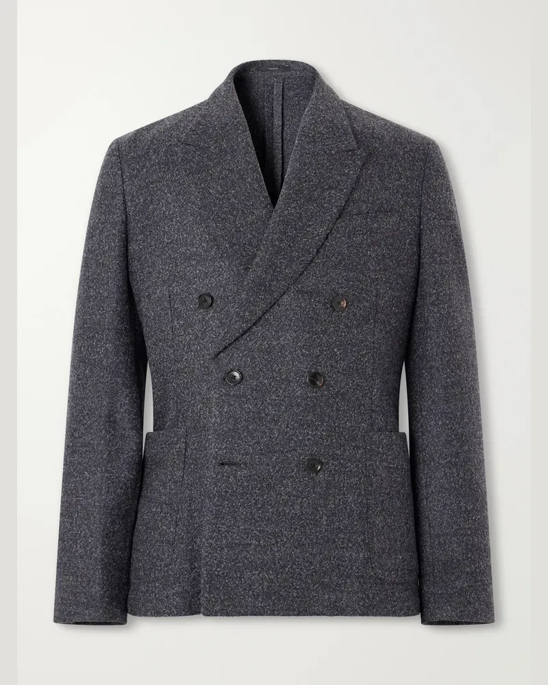 Paul Smith Double-Breasted Wool-Blend Bouclé Blazer Gray