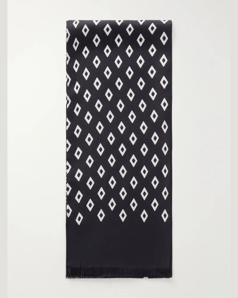 Favourbrook Fringed Silk-Jacquard Scarf Black