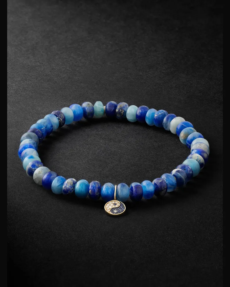Sydney Evan Small Yin Yang Rhodium-Plated Multi-Stone Beaded Bracelet Blue