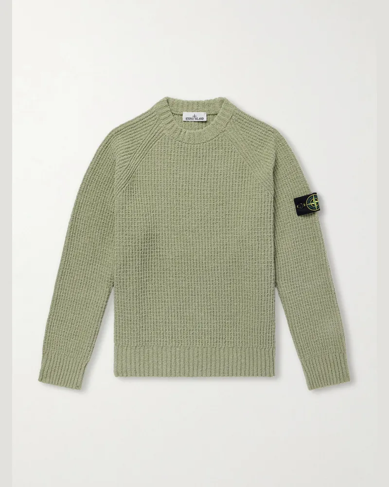 Stone Island Logo-Appliquéd Ribbed Cotton-Bouclé Sweater Green