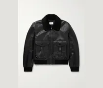 Shearling-Trimmed Full-Grain Leather Jacket