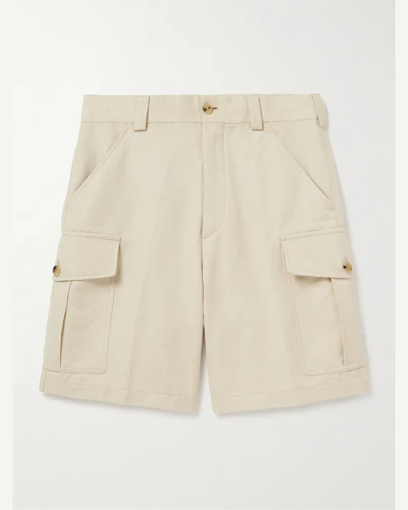 Loro Piana Bizen Wide-Leg Cotton and Linen-Blend Canvas Cargo Shorts Neutrals