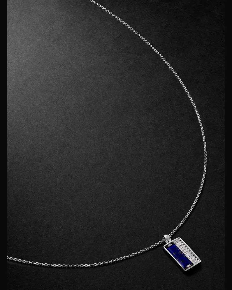 Suzanne Kalan 18-Karat White Gold, Lapis Lazuli and Diamond Pendant Necklace Blue