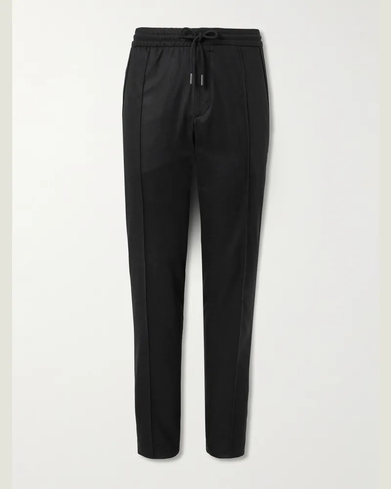 Ermenegildo Zegna Gerade geschnittene Hose aus einer Mischung aus Wolle, Seide und Kaschmir mit Falten Schwarz