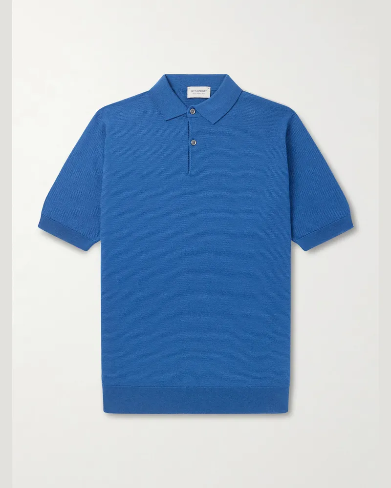John Smedley 14.Singular Wool-Piqué Polo Shirt Blue