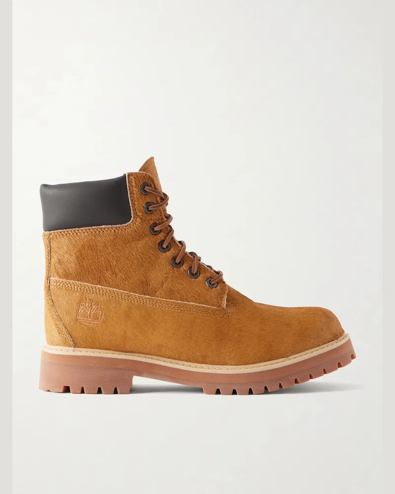 Timberland Heritage Leather-Trimmed Calf-Hair Lace-Up Boots Brown