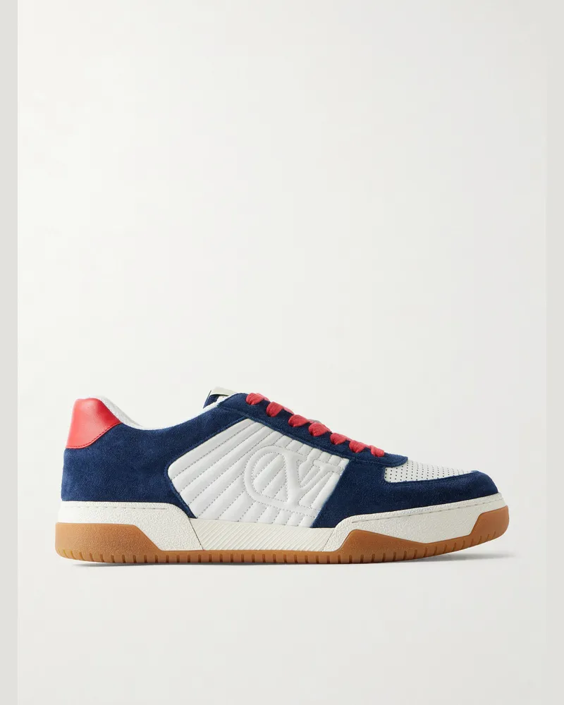 Valentino Garavani Sparry Leather and Suede Sneakers Blue