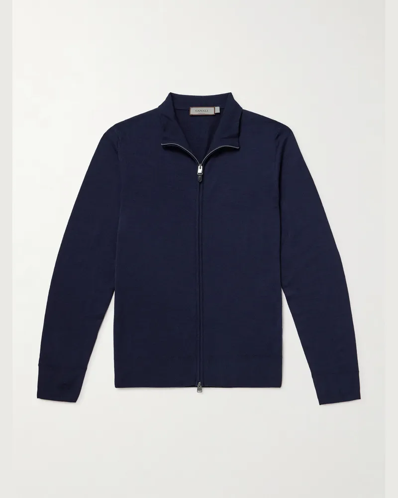 Canali Wool Zip-Up Cardigan Blue