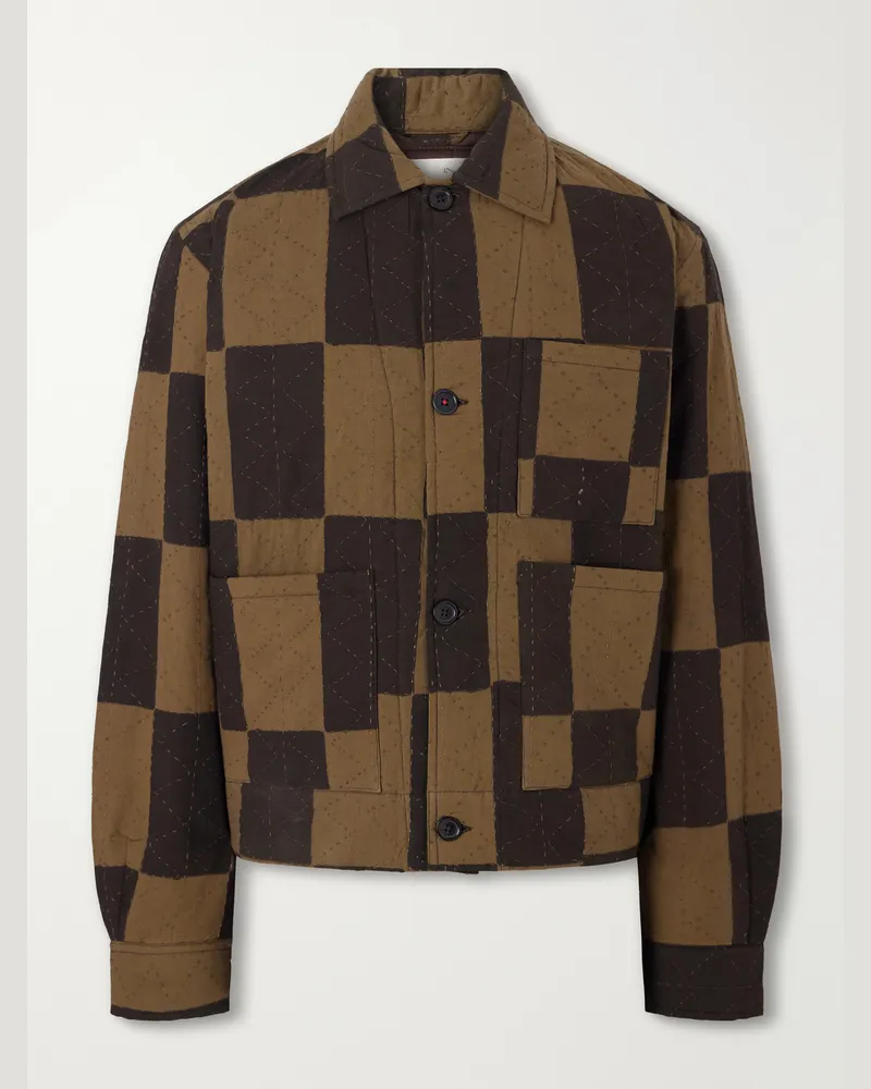 KARDO Bodhi Embroidered Checked Cotton Blouson Jacket Brown