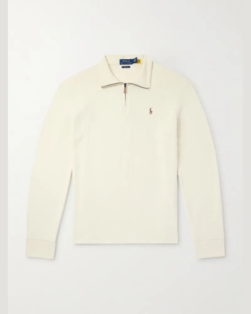 Ralph Lauren Pullover aus Baumwolle in Rippstrick mit Logostickerei und Reißverschluss Neutral