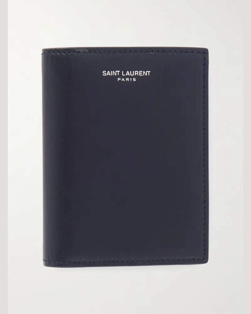 Saint Laurent Aufklappbares Portemonnaie aus Leder mit Logoprint Blau