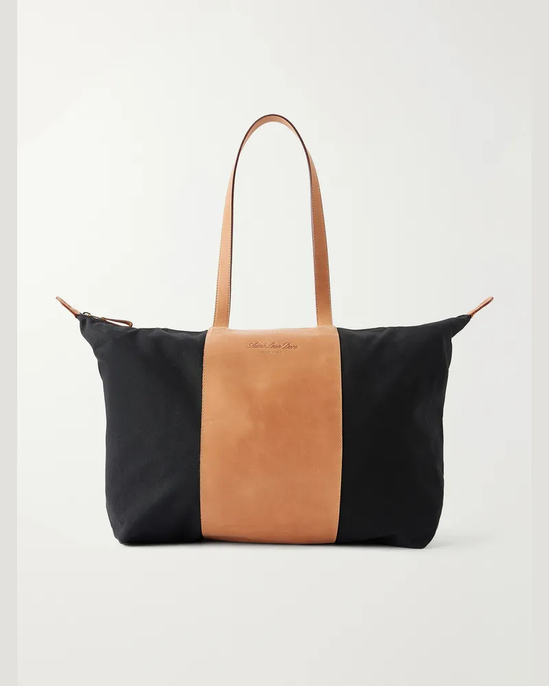 Aimé Leon Dore Logo-Embossed Leather-Trimmed Canvas Tote Black