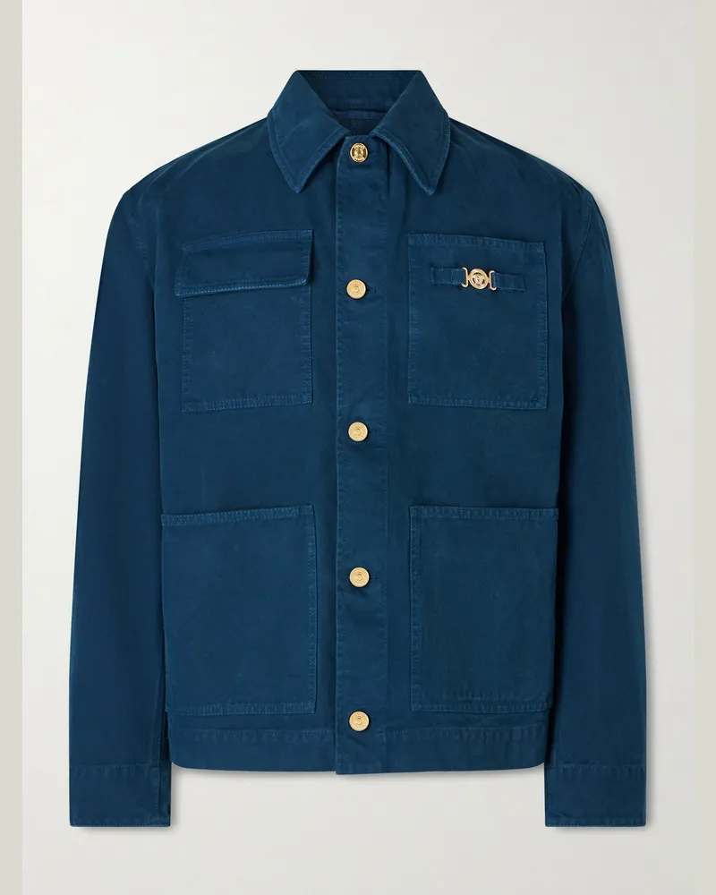 Versace Blouson aus Baumwoll-Canvas mit Verzierungen Blau