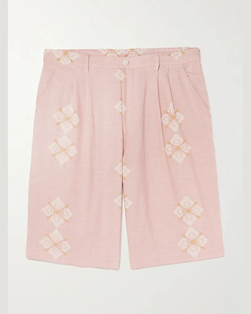 KARDO Gerade geschnittene Shorts aus Baumwolle mit Stickereien und Falten Pink