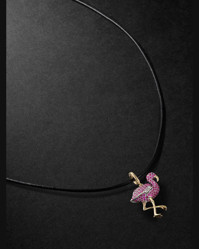 Annoushka Florida Flamingo Lederkette mit Anhänger aus 18 Karat Gold mit Saphiren und Diamanten Pink