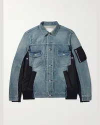 Sacai Jacke aus Denim und Nylon-Twill Blau