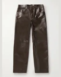 Bottega Veneta Gerade geschnittene Hose aus Leder Braun