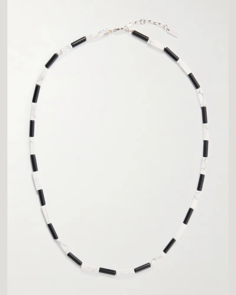 Celine Triomphe Silver-Tone, Onyx and Howlite Necklace Silver